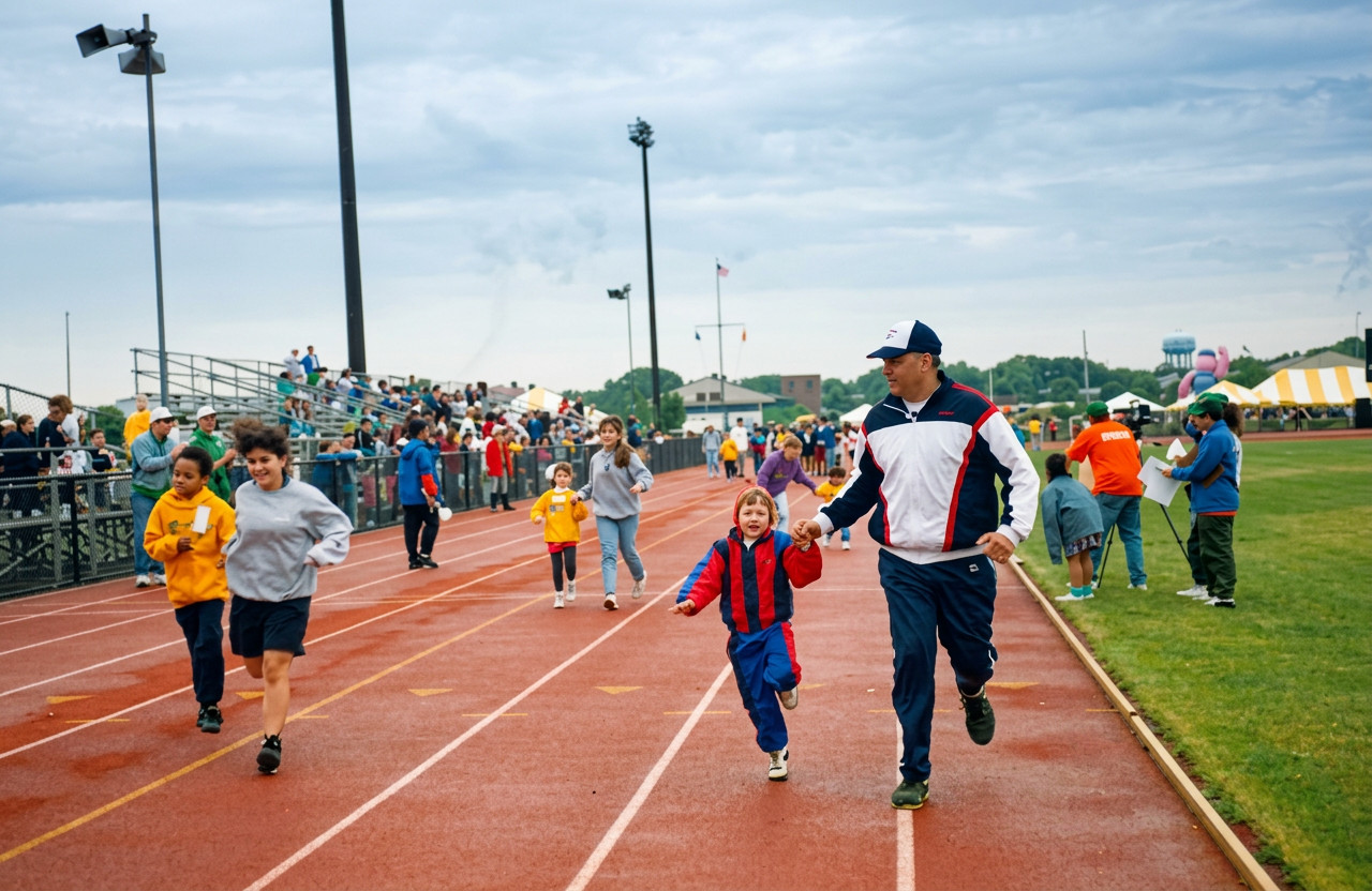 Skyler Covich with his Father winning a gold medal at the New York State Games for Physically Challenged. Circa 1994